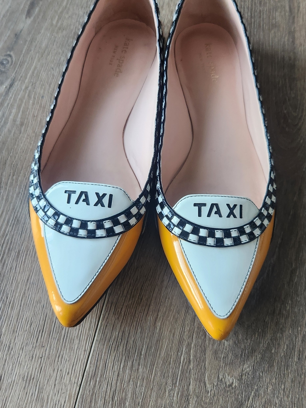 kate spade Yellow, White & Black 'TAXI' Pointed Toe Flats